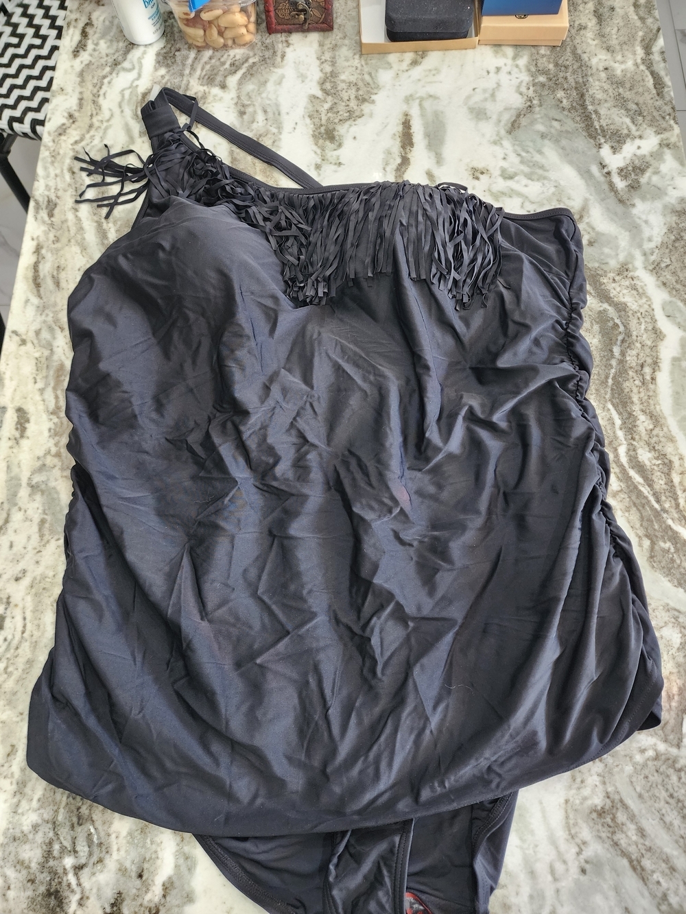Fringed One-Shoulder Women’s One-Piece Swimsuit - Black